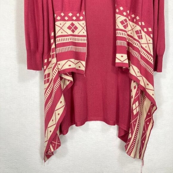 Julia Fair Isle Aztec Open Draped Waterfall Cardigan Fuchsia Small - Picture 3 of 6